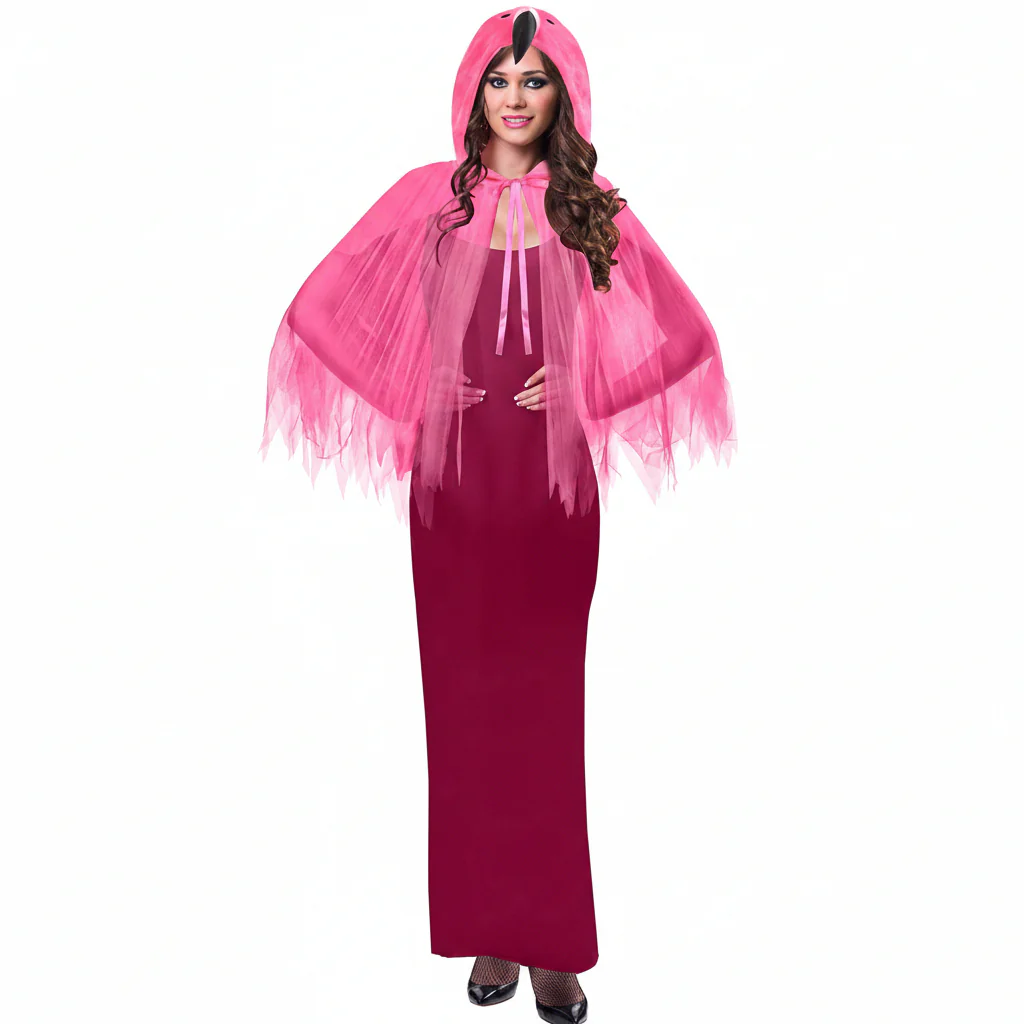 Adult Pink Flamingo Hooded Cape Fancy Dress Costume Women Hen Party One Size