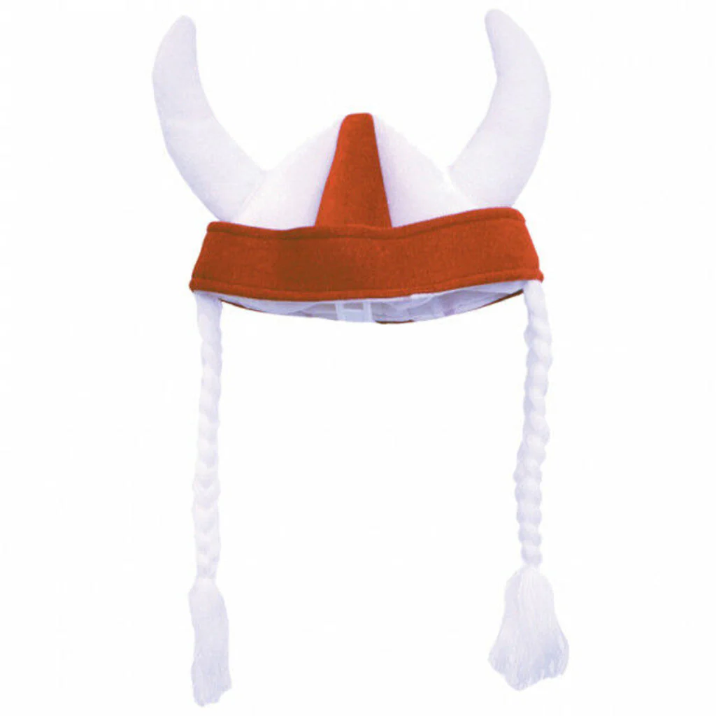 England Viking Hat with Horns & Plaits Adult Fancy Dress St George Party Costume