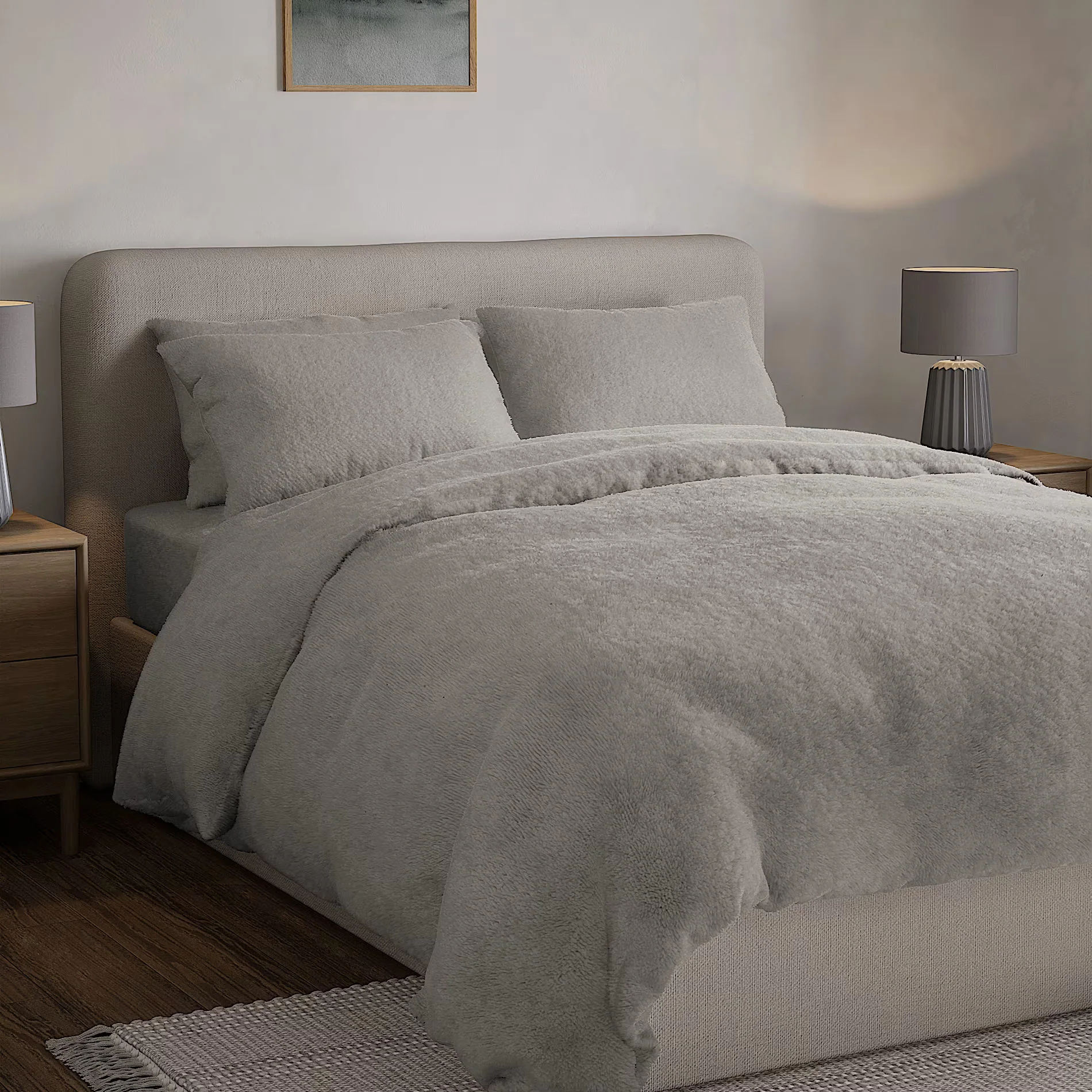 Ex MS (Major Store) Teddy Fleece Bedset Grey Single 2 Pack - Image 4