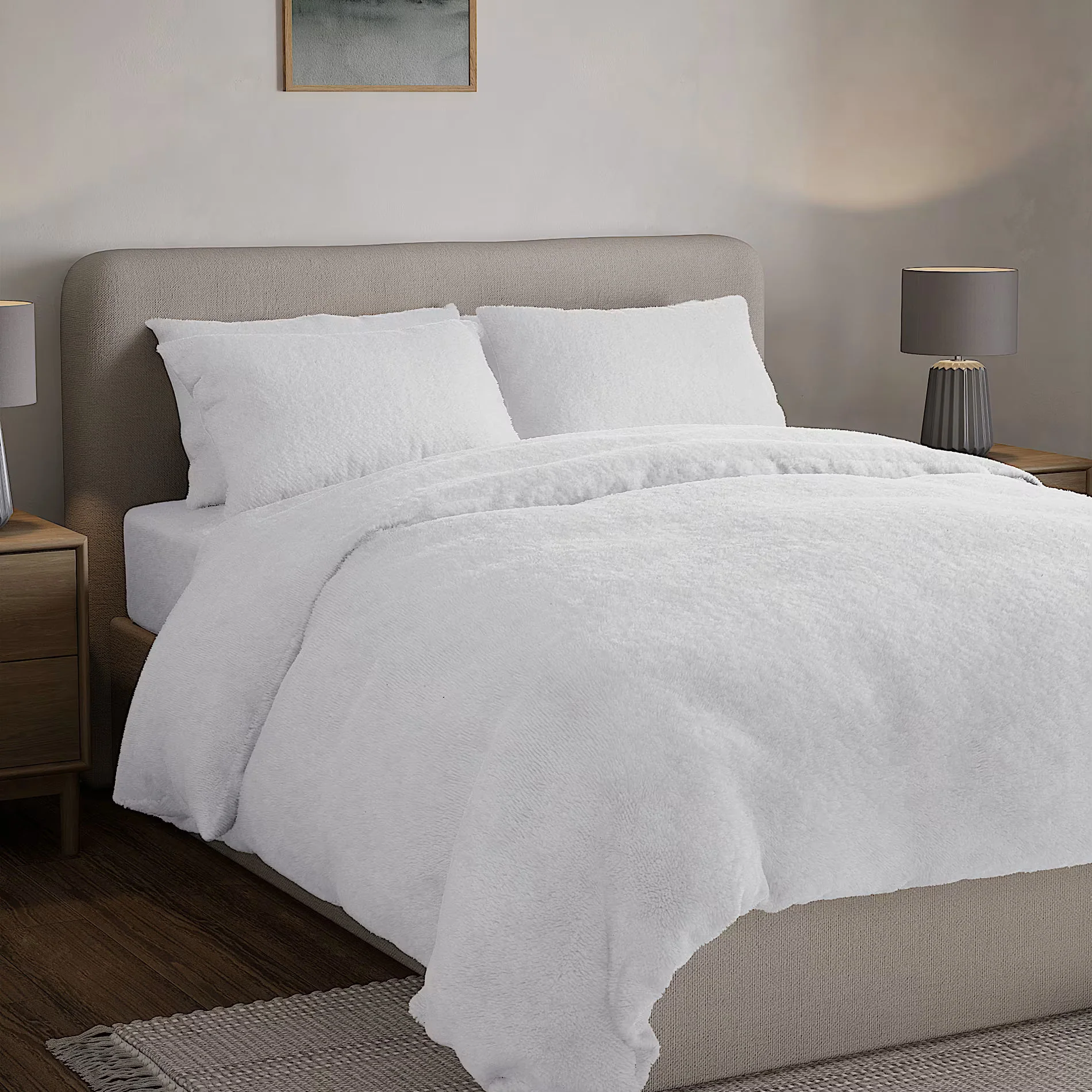 Ex MS (Major Store) Teddy Fleece Bedset White Single 2 Pack - Image 4