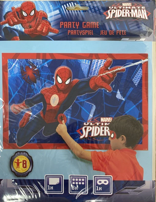 Marvel Ultimate Spider-Man Party Game – Fun Activity with Poster, Stickers & Blindfold