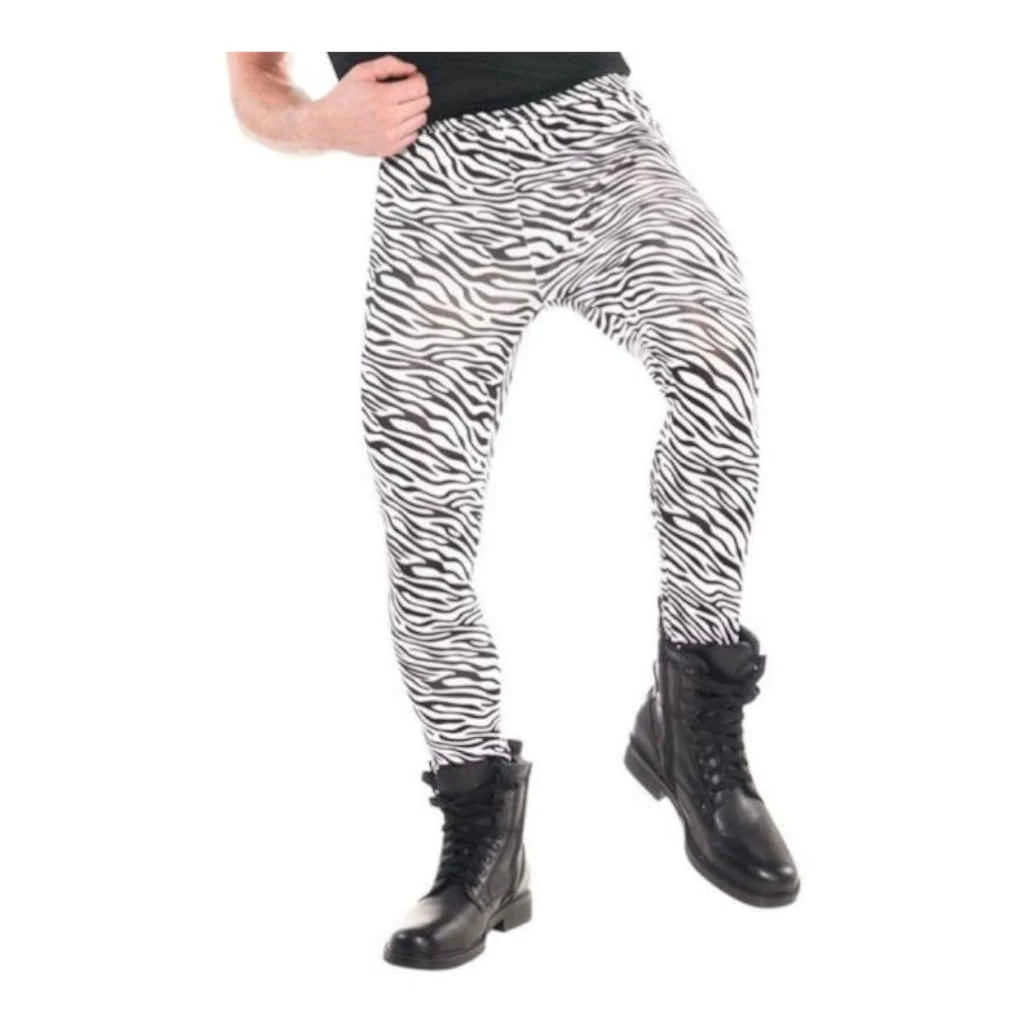 Mens 80s Zebra Spandex Trousers One Size Plus Fancy Dress Costume Pants
