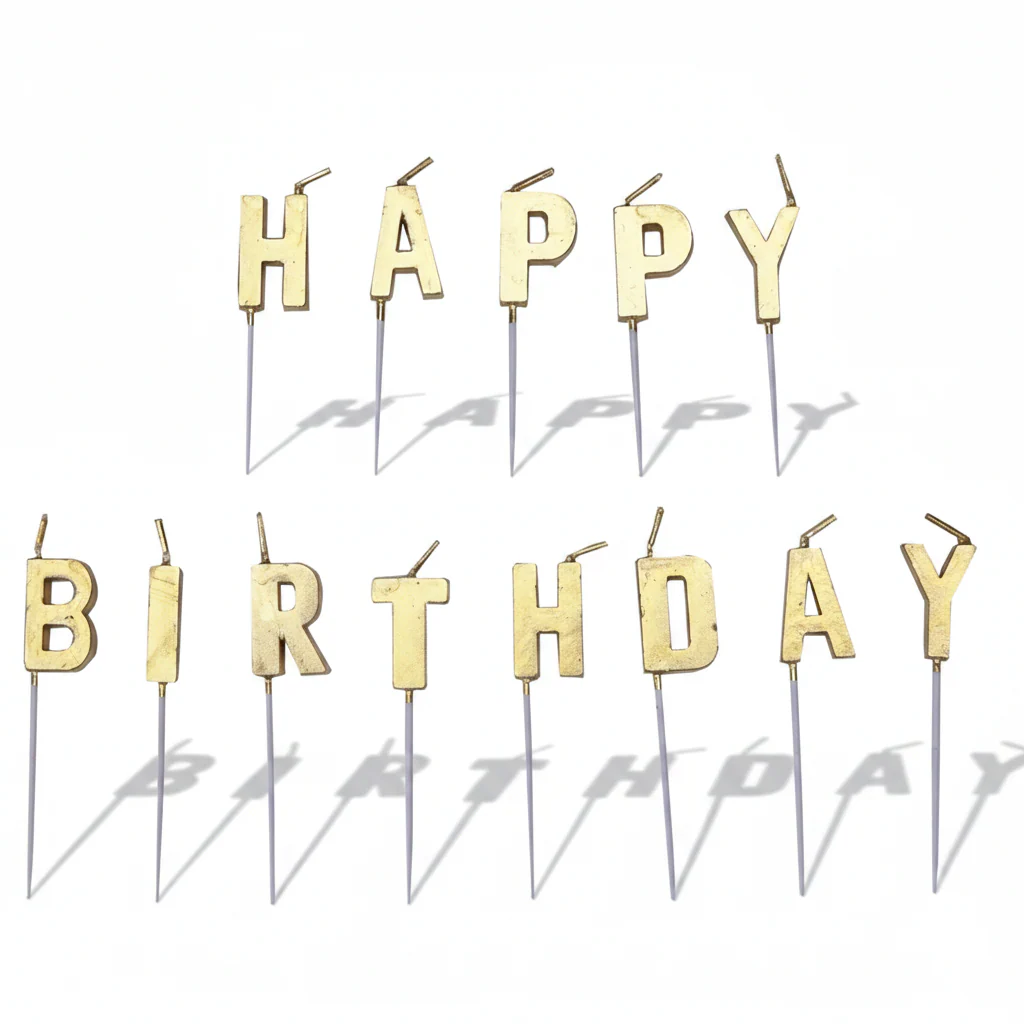 Metallic Gold Happy Birthday Pick Candles 13 Piece 1 Pack