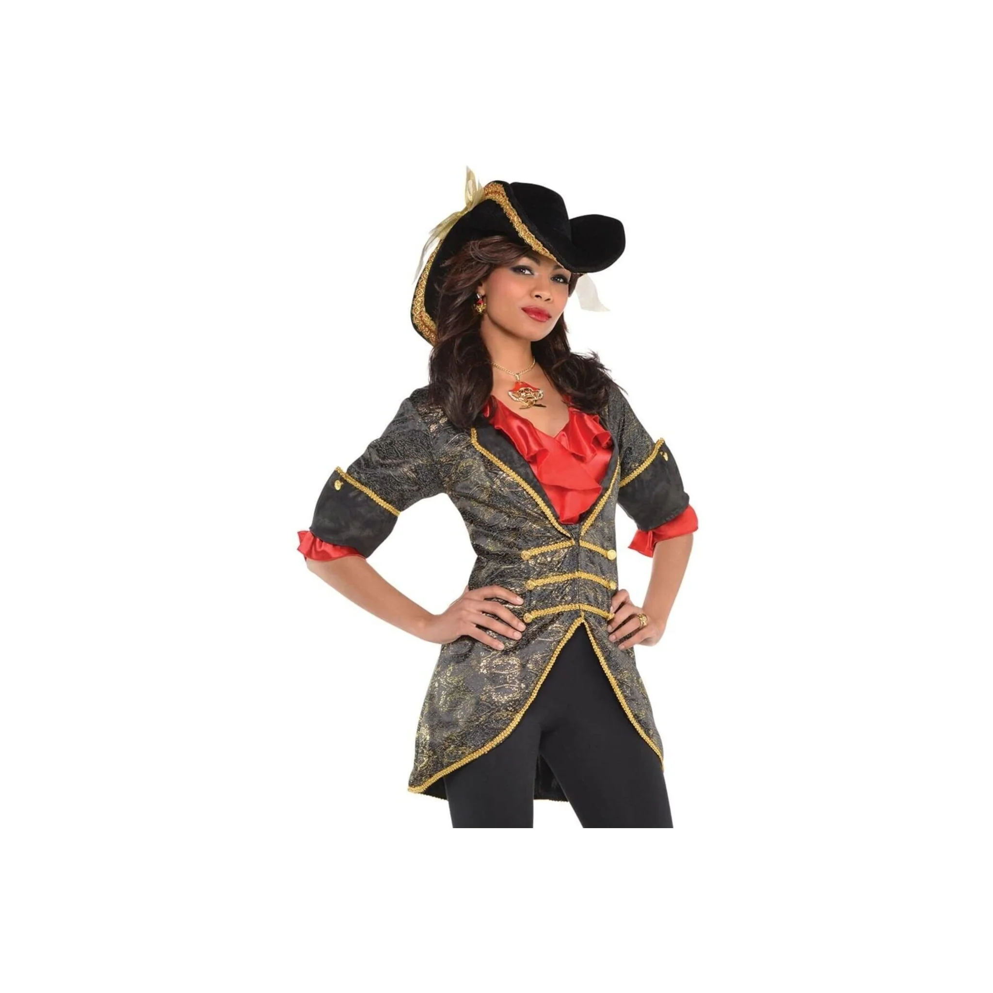 Womens Pirate Jacket Black Gold Medium Adult Halloween Fancy Dress Costume